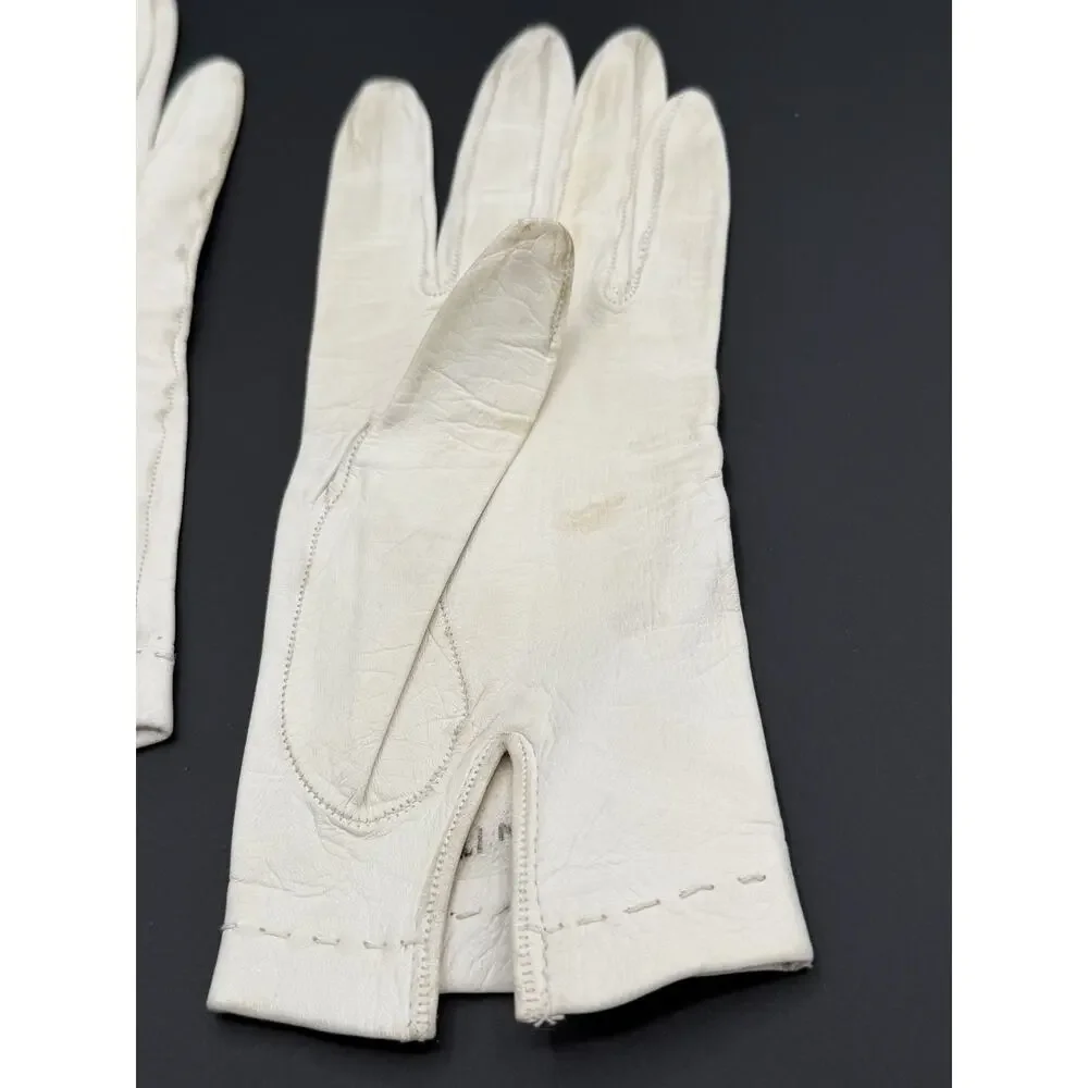 Vintage Italian White Leather Gloves Women’s Size 6.5 Made in Italy